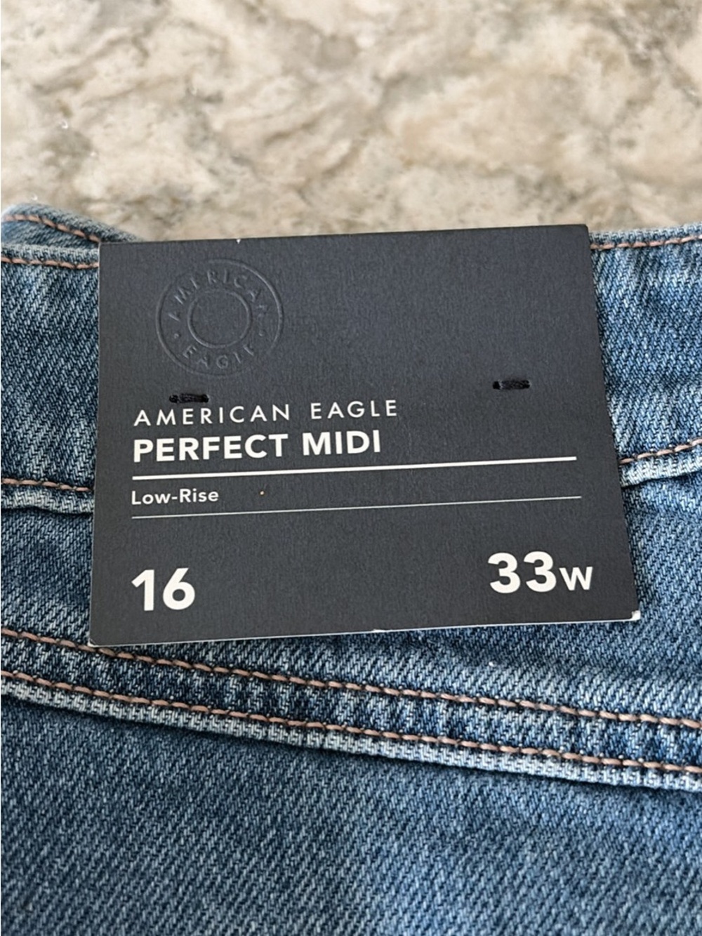 American Eagle Outfitters Perfect Midi Low-Rise Jeans in Light Blue Denim